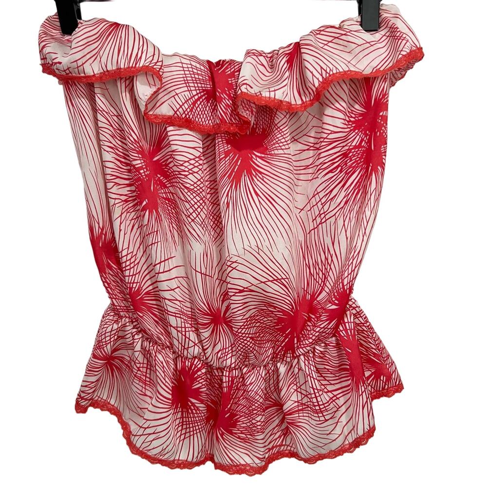Chris & Carol Red & White Ruffled Strapless Tank Top Size Small